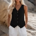 thumbnail image 4 of Ankola Women's Linen Vest V Neck Button Down Business Work Vacation Sleeveless Blazer Waistcoat Jacket, 4 of 6