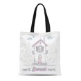 thumbnail image 1 of NUDECOR Canvas Tote Bag Cute Two Storey Cottage Flowers and Inscription Pink Durable Reusable Shopping Shoulder Grocery Bag, 1 of 1
