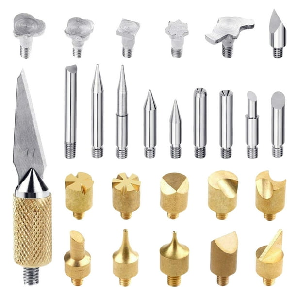 Riwesomey Juego de puntas de pluma para grabado en madera, boquillas de soldadura de pirograbado, Kit de plantillas de latón Kits y herramientas para tallar 28St