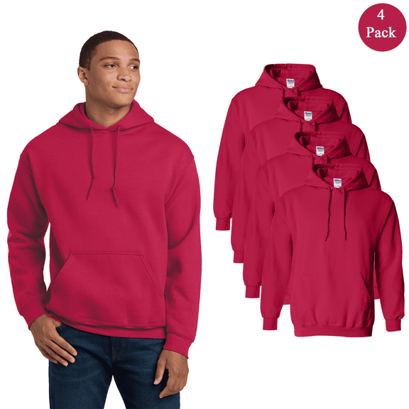Gildan Heavy Blend Hooded Sweatshirt, Men’s Pouch Pocket Pullover Hoodie, Cherry Red, 4-Pack, S
