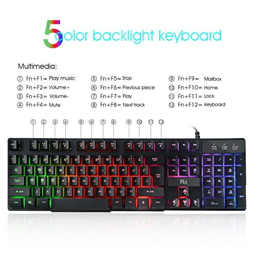 Rii RK100+ RGB LED Wired Gaming Keyboard Mechanical Feeling Keyboard