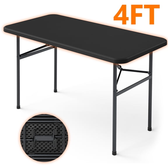 HAIMULI 4ft Rectangular All-Occasion Plastic Folding Event Table for Indoor and Outdoor, Portable Desk, Camping, Durable and Stable, HDPE and Steel, Wide Application