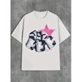 thumbnail image 2 of Women's Oversized White T-Shirt with Abstract Face Collage and Pink Star, Loose Fit Y2K Streetwear Tee Top, 2 of 7