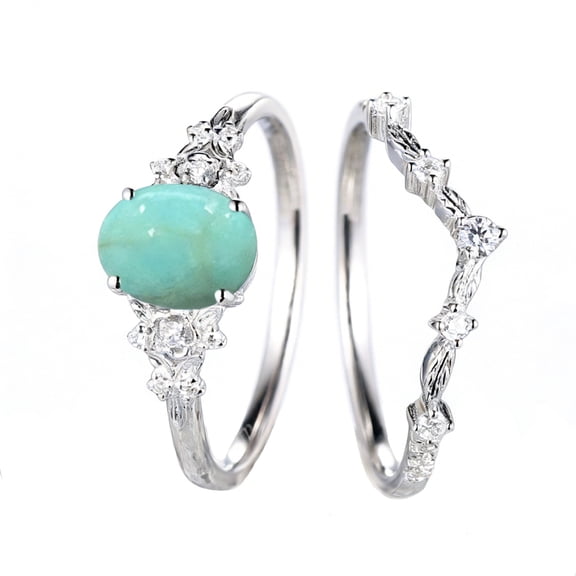 Hotpom 2PCS Turquoise Women's Ring Bohemian Retro Matching Pair Jewelry Perfect for Holidays & Special Occasions Couple's Gift Idea
