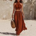 thumbnail image 6 of Quixlent Women's 2 Piece Outfits, High Neck Halter Sleeveless Top And Wide Leg Pants Matching Set, Summer Beach Vacation Outfits, 6 of 8