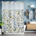 thumbnail image 6 of Spring Blue Yellow Flowers No Hooks Shower Curtain with Snap-in Liner Watercolor Leaf Shower Curtains for Bathroom, Waterproof, Easy Install, Washable 72"x96", 6 of 9