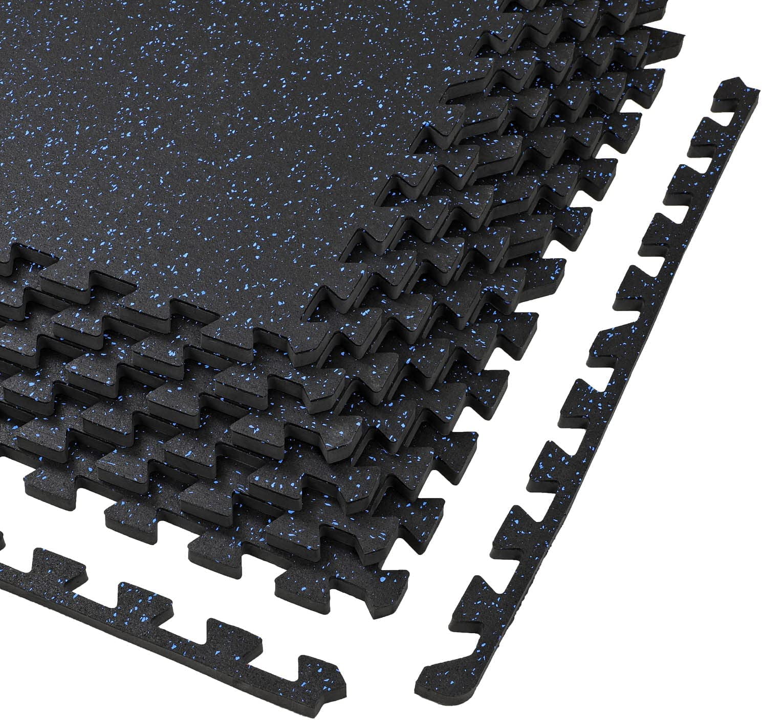 1/2" Thick 48 sq ft (12 Tiles) Interlocking Rubber Top EVA Foam Exercise Mat | Home Gym Mats Workout Flooring Tiles for Gyms, Fitness Rooms | Durable Grip Protective Flooring, Black/Blue