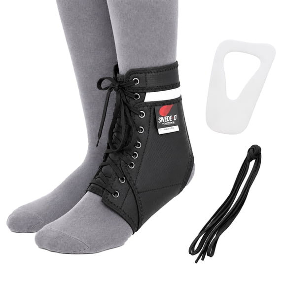 Swede-O Ankle Lok Reinforced Laced Ankle Brace with Stays, High Support for Sports, Black, XSmall