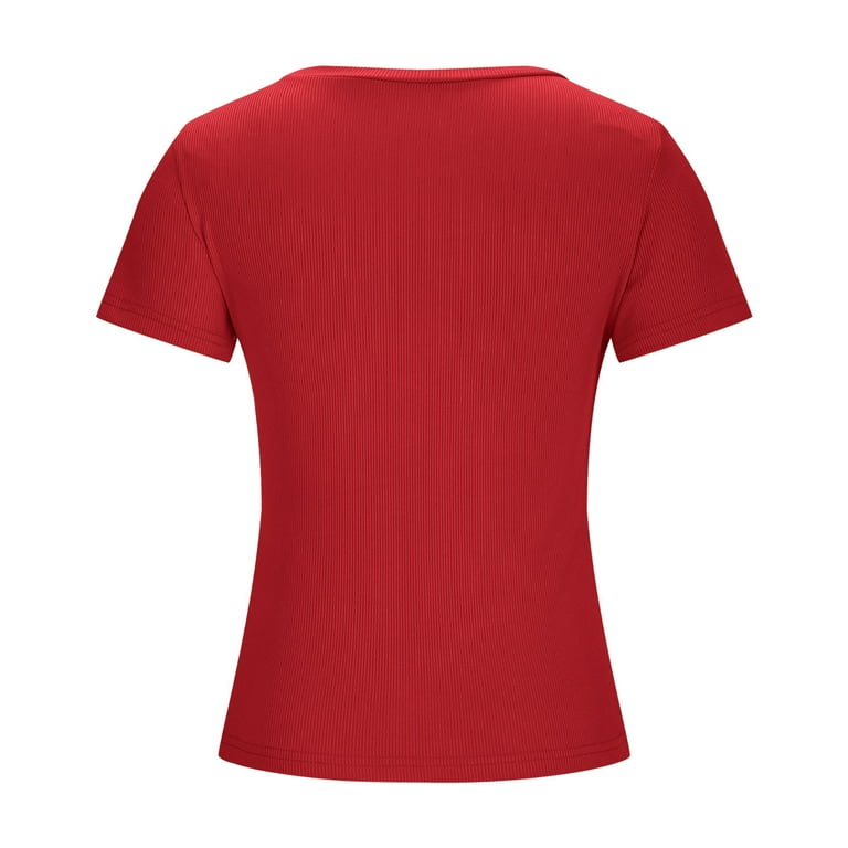 Women's Ribbed Short Sleeve T-Shirt – Summer Stretchy Slim Fit Basic Tee