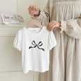 thumbnail image 2 of MIXUE Toddler Girls Tops & T-Shirts Summer Cute Bowknot Print Crew Neck Short Sleeve Fashion Casual Tshirts Outwear,White,4-5 Years, 2 of 4