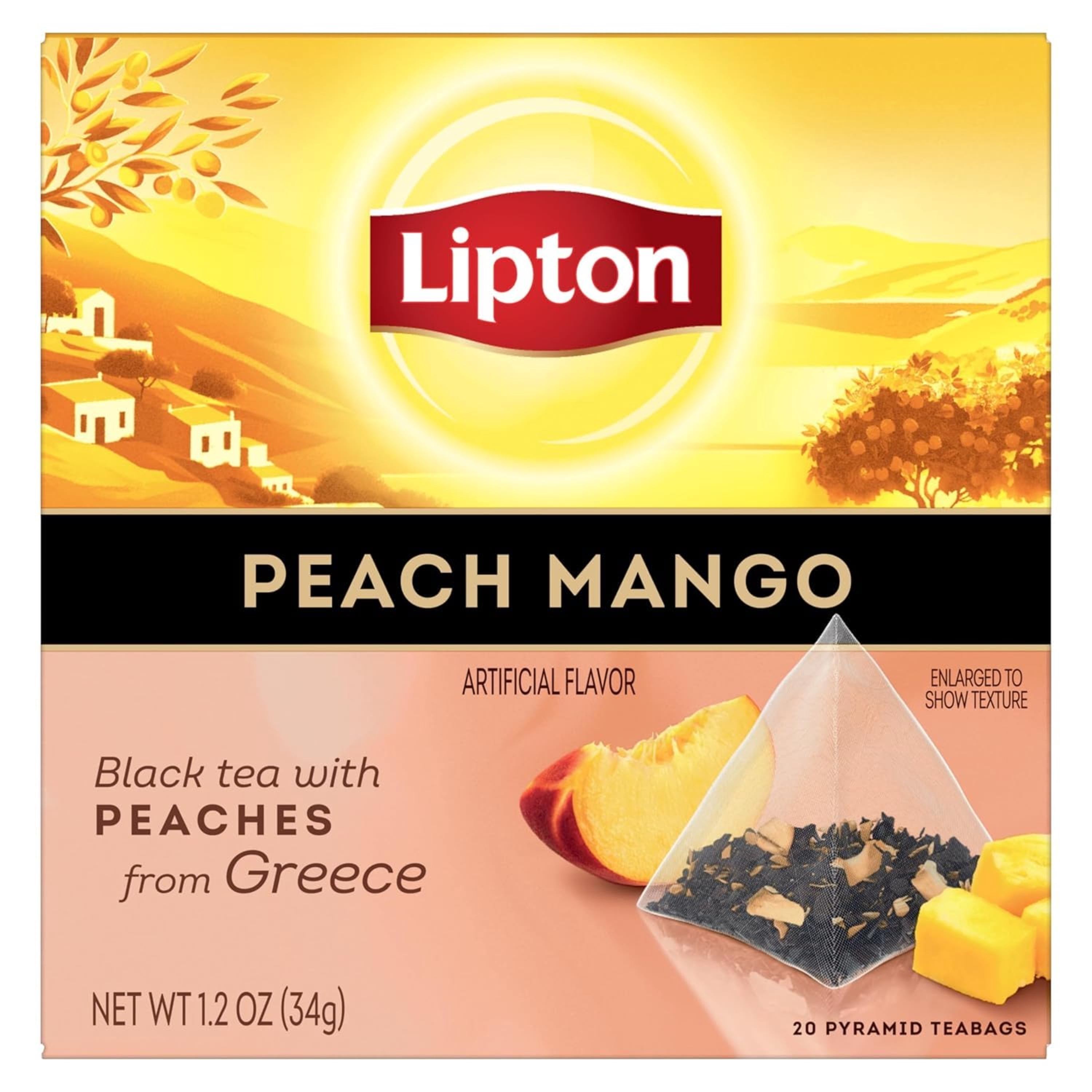 Lipton Peach Green Tea & Peach Mango Black Tea Variety Pack, 80 Tea Bags Total (4 Boxes x 20 Count), Flavored Hot or Iced Tea Bags, With Caffeine
