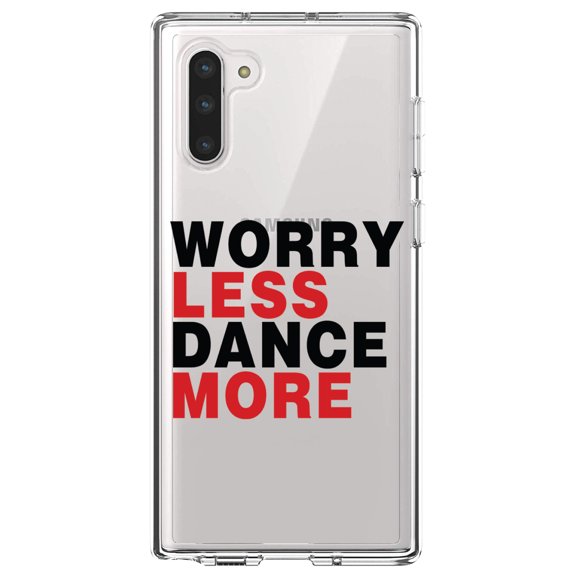 DistinctInk Clear Shockproof Hybrid Case for Samsung Galaxy Note 10 (6.3" Screen) - TPU Bumper Acrylic Back Tempered Glass Screen Protector - Worry Less, Dance More