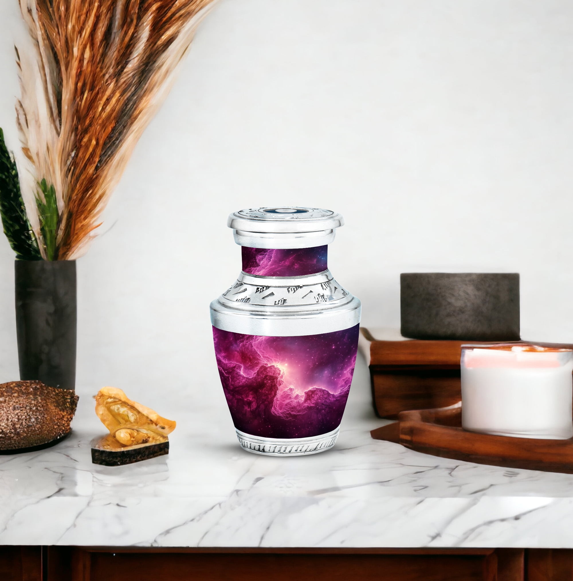 JAGASY Pink Galaxy Stars Urn for Couple - Pink Nebula Clouds Decorative Urn for Ashes for Women - Little Funeral Cremation Urns - Small Keepsake Urns for Mom & Dad - (3 Inch)