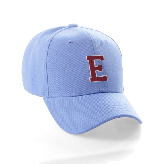 Classic Baseball Hat Custom A to Z Initial Team Letter, Sky Cap White Red Letter E