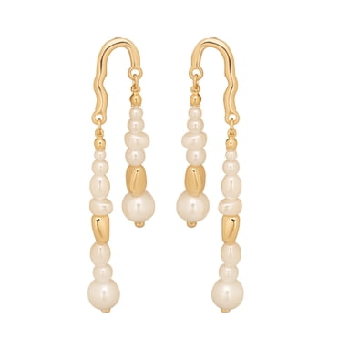 Time and Tru Women's Gold Tone Linear Earrings with Faux Pearl Accent
