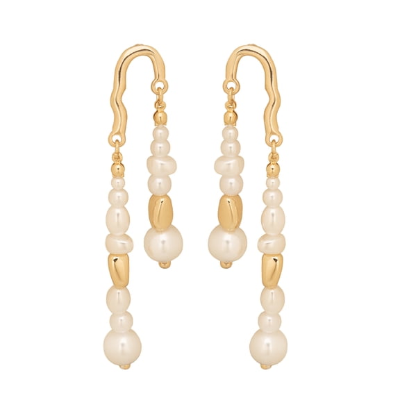 Time and Tru Women's Gold Tone Linear Earrings with Faux Pearl Accent