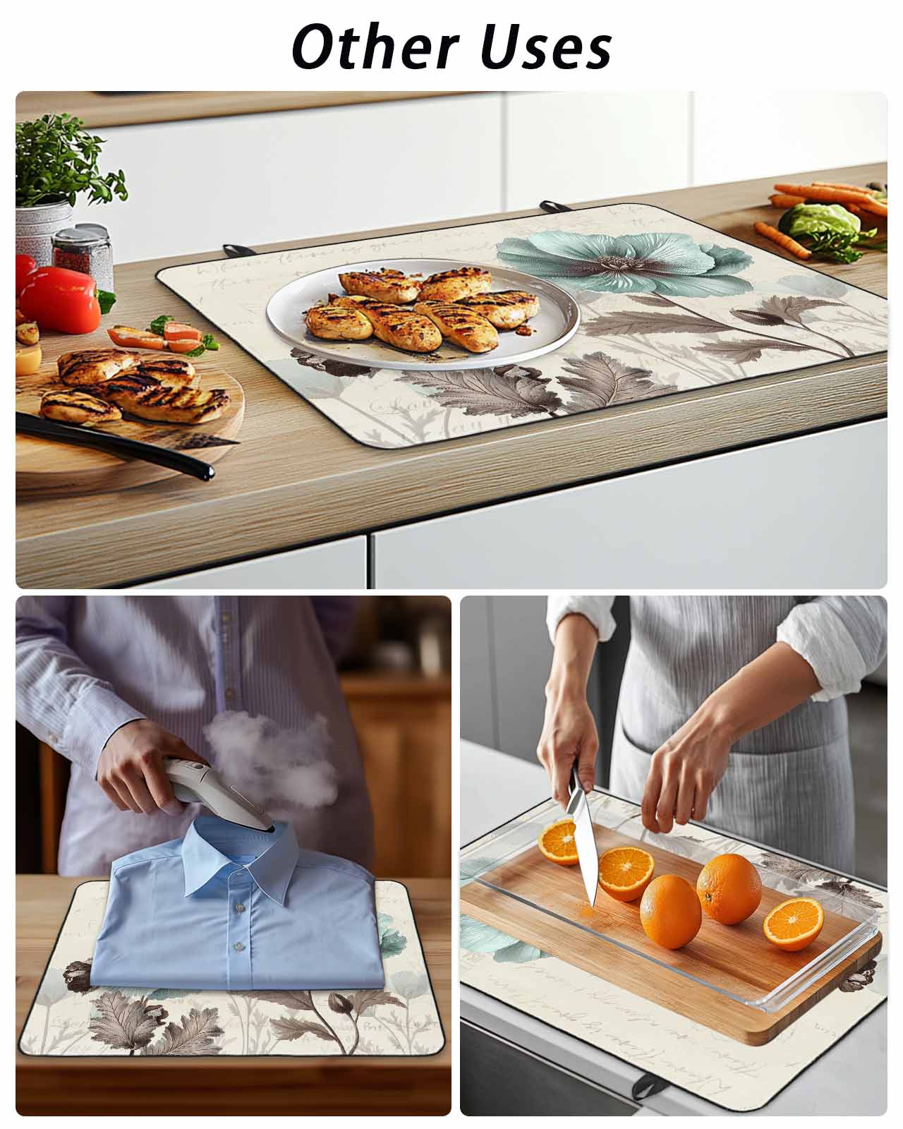 Stove Top Covers for Electric Stove, Blue Green Floral Glass Stovetop Cover Protector, Spring Summer Mallow Flowers Retro Induction Cooktop Protector Oven Mat for Kitchen Countertop 36"x21"