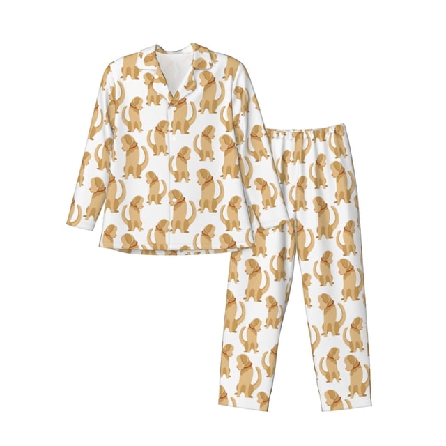 Fotbe Labrador Retriever Dog Pijama de Hombre con Estampado de Manga Larga, Conjunto de 2 Piezas, Ropa de Dormir Suave y Cómoda con Bolsillos-Large