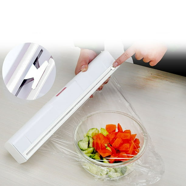 Caja cortadora de film plástico | Dispensador doméstico de papel de aluminio y film transparente con cuchilla de seguridad oculta | Material ABS para almacenamiento en la cocina