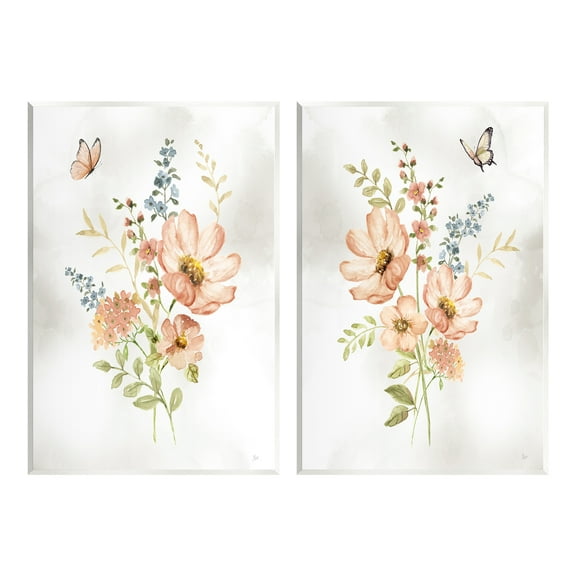 Stupell Industries Soft Pink Spring Flowers Botanical & Floral Painting Unframed Art Print Wall Art, 10 x 15, Set of 2