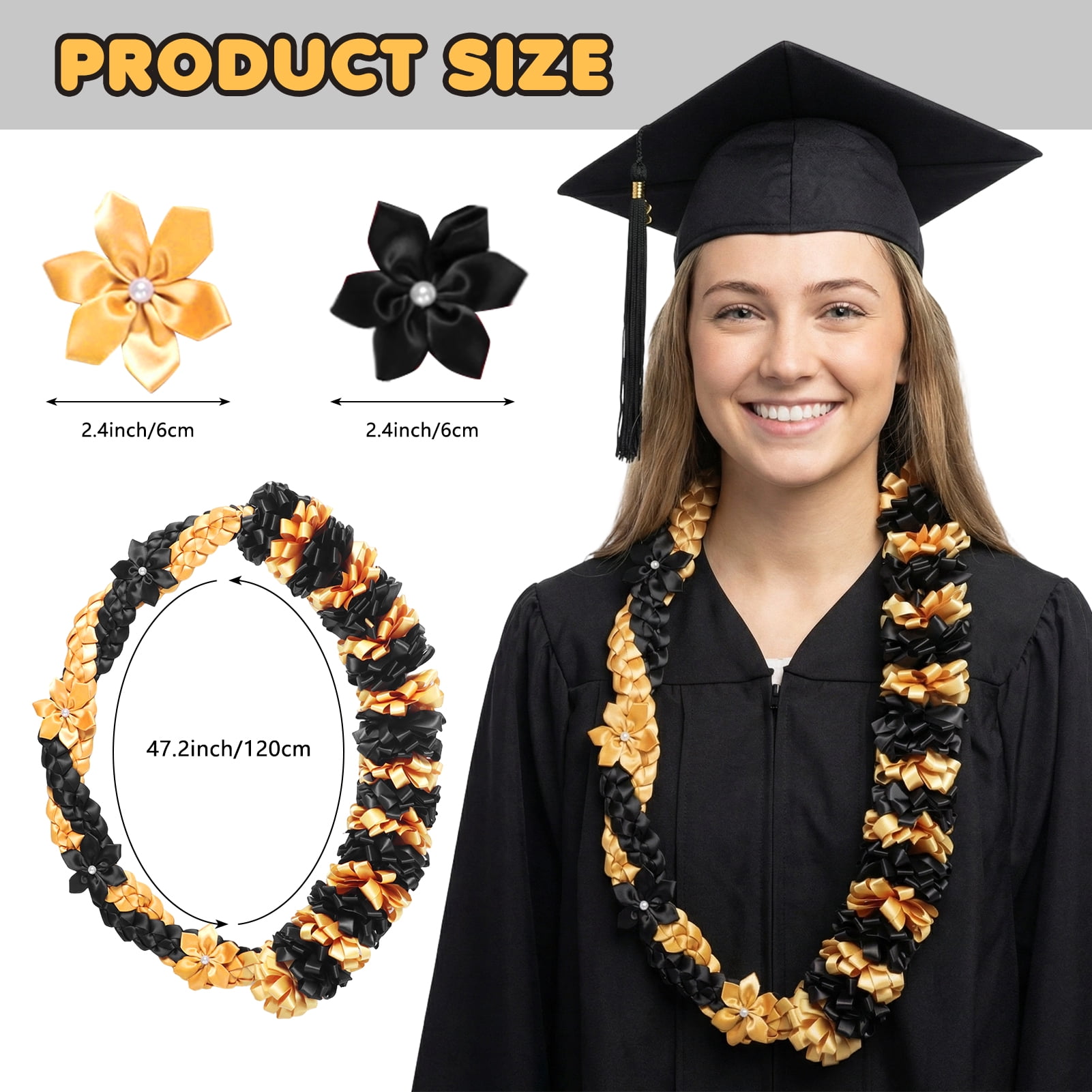 Kicpot Graduation Leis Class of 2026 Grad Ribbon Leis Double Braided Necklace Hawaiian Flower Garland with Metal Graduation Cap Hanging Keepsake Ornament for Him Her Graduation Party Decorations
