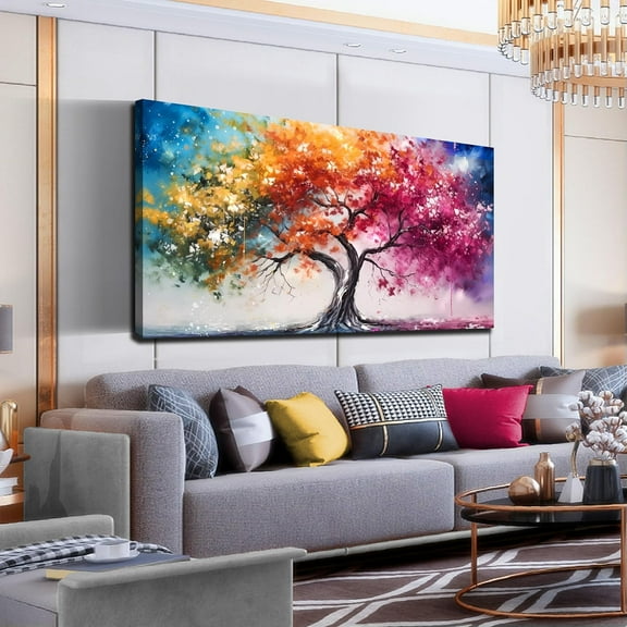 Aaheei Colorful Tree Canvas Wall Art for Living Room Bedroom Home Office Orange and Pink Tree Picture Modern Artwork Ready to Hang