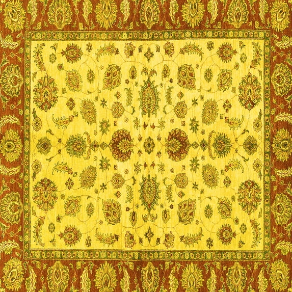 Ahgly Company Indoor Square Oriental Yellow Traditional Area Rugs, 8' Square