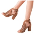 thumbnail image 5 of Anuirheih Womens Heels Sandals, Open Toe Thick Heel Back Zipper Sandals Buckle Strap Women Dress Shoes for Women Outdoor(Brown), 5 of 5