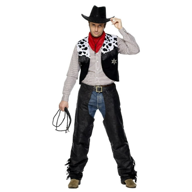 Smiffy's Men's Fringe Cowboy Costume with Waistcoat Chaps Neckerchief and  Hat
