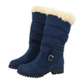 thumbnail image 6 of Xiaoxatg Women's Boots Fashion Thick Warm Mid Belt Heel Buckle Boots for Comfort and Style in Cold Weather 6.5 Blue, 6 of 8