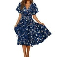 thumbnail image 1 of Icvfdpl Robe Chemise pour Femmes, Manches Courtes Imprimé Col en V Maxi Slim avec Ceinture Robe d'Été Décontractée pour Femmes,m, 1 of 7
