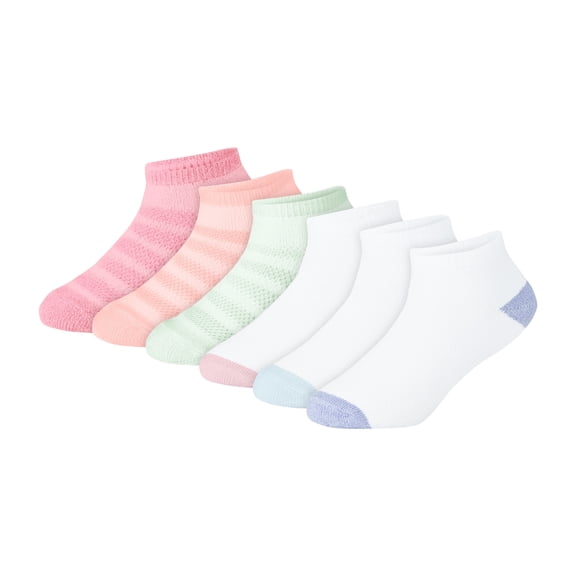 Hanes Girls Ankle Socks Value Pack, 6-Pack, Pure Comfort SuperSoft Ankle Socks for Infant and Toddler Girls