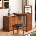 thumbnail image 2 of Vanity Desk with Mirror and Lights, Makeup Vanity Table with Flip-Top Tabletop and Storage 7 Drawers, 9 Compartments, 3 Shelves, 3 Color Modes Adjustable Makeup Table for Bedroom, Walnut, 2 of 9