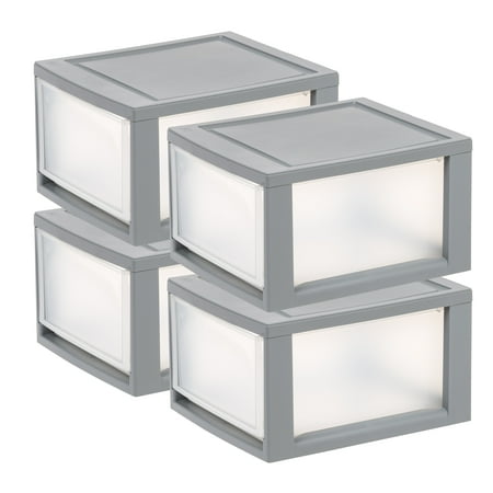 IRIS 14 Qt Medium Plastic Drawers, Under Bed Storage Bins, Stackable, Modular, 4Pk