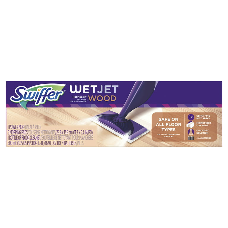 Swiffer WetJet Wood Mop Starter Kit (1 Mop, 5 Pads, 1 Floor Cleaning  Solution) 