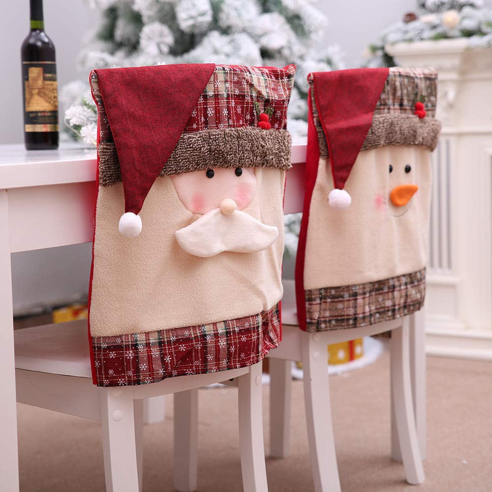 Santa Claus Embroidered Chair Back Cover for Christmas Kitchen Dinner Decoration 