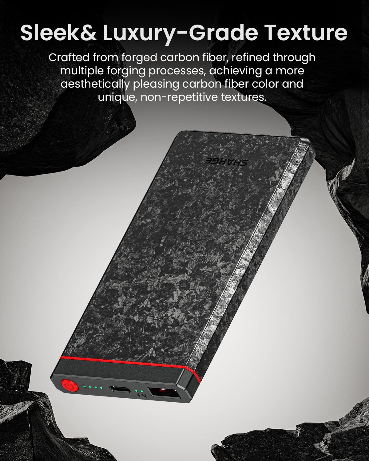 SHARGE CarbonBlade Power Bank, 10000mAh Fast Charging Portable Charger, 22.5W Battery Pack QC & PD3.0, Powerbank with USB-C and USB-A for iPhone 15/15 Plus/15 Pro/15 Pro Max, iPhone 14/13/12, Samsung