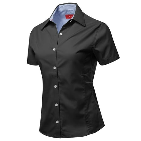 A2Y - A2Y Women's Basic Durable Short Sleeve Button Down Business ...