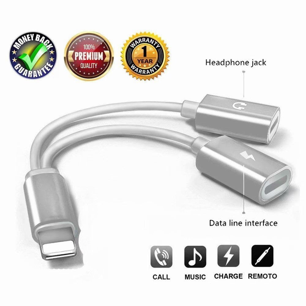 Headphone Adapter for iPhone 3.5mm Jack AUX Audio Dongle Dual 2 in 1 Adaptor Splitter Converter Compatible with iPhone 12/11/8/7 Plus/X/XR/XS Earphone Accessories Support all iOS system