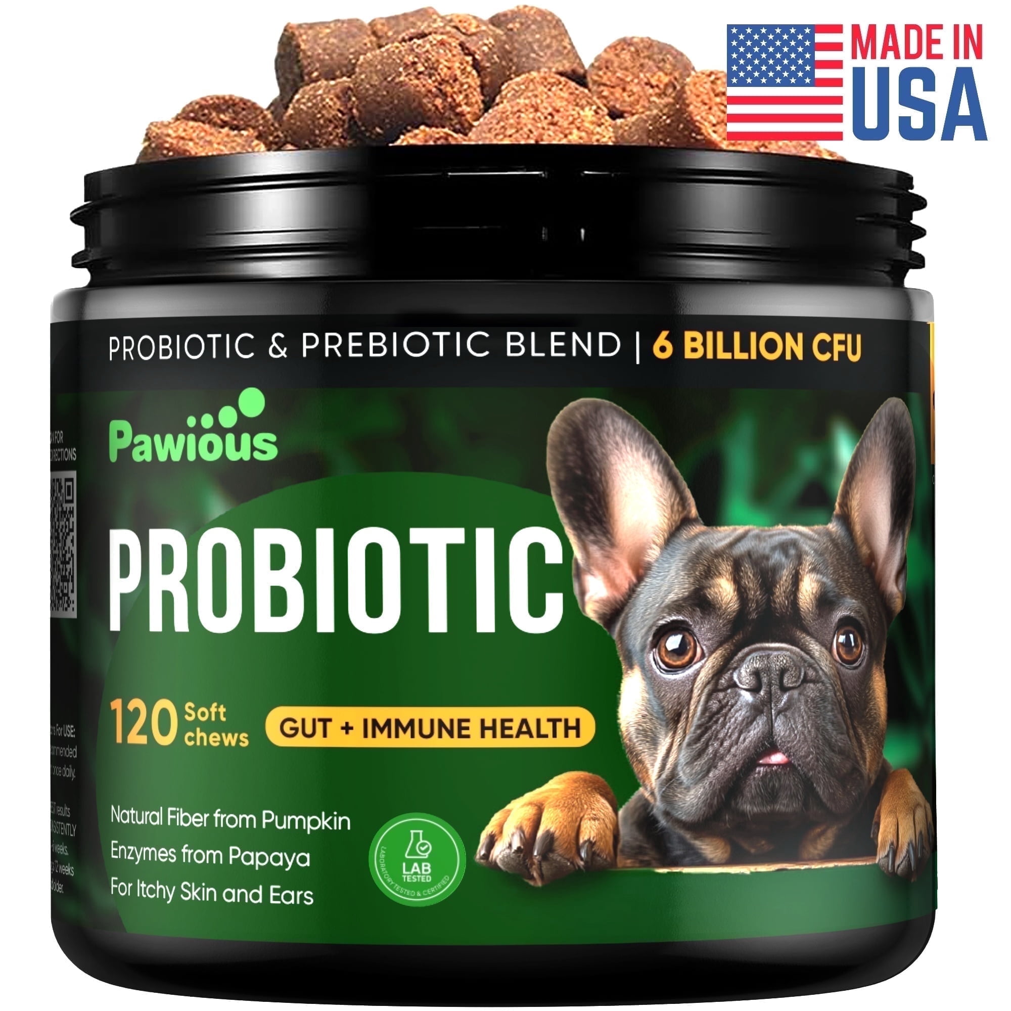 Pawious Probiotic Chews for Dogs with Pumpkin, Flaxseed, Papaya - 9oz, Pet Prebiotics, Digestive Immune Support , 120 Ct.