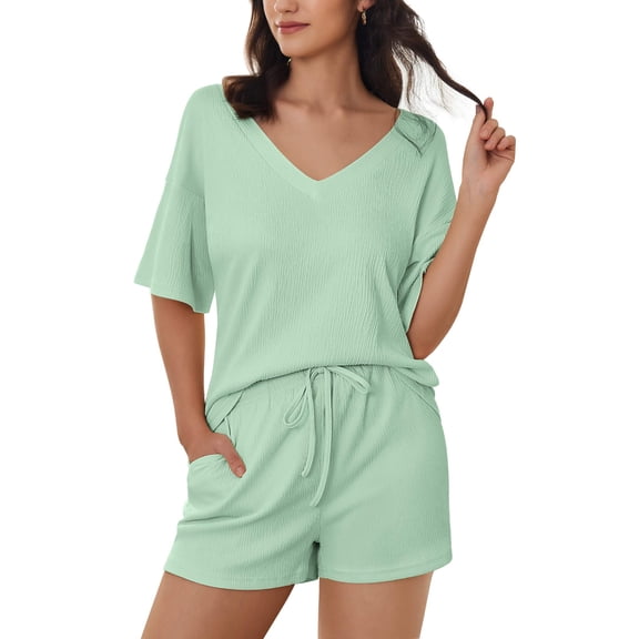EKOUAER Pajamas 2 Piece V-Neck Lounge Sets Matching Outfits Shorts Sleepwear Loungewear Set with Pockets