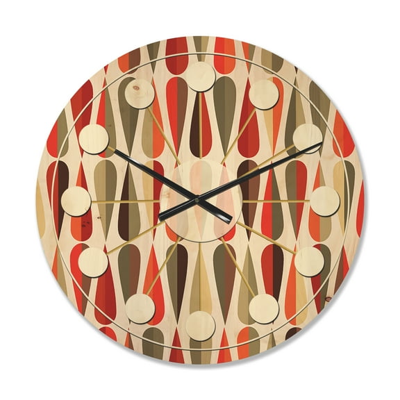 Designart 'Abstract Retro Drops IV' Mid-Century Modern Wood Wall Clock