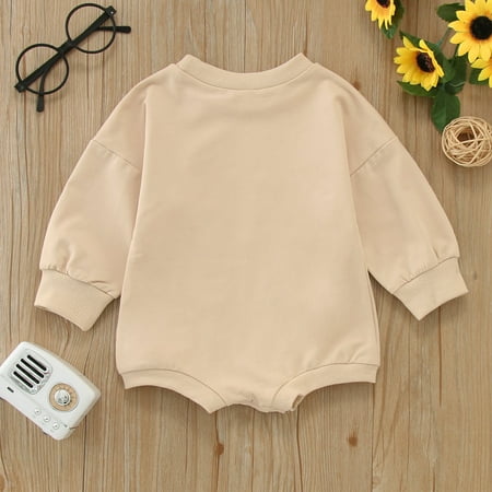 

TOWED22 Romper Sweatshirt Fall Baby Girl Winter Bubble Romper Infant Boys Girls Christmas Long Sleeve Romper Letter Leopard Rompers Outfits Beige