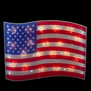 Northlight Lighted Holographic American Flag Window Decoration - 17" - Clear Lights