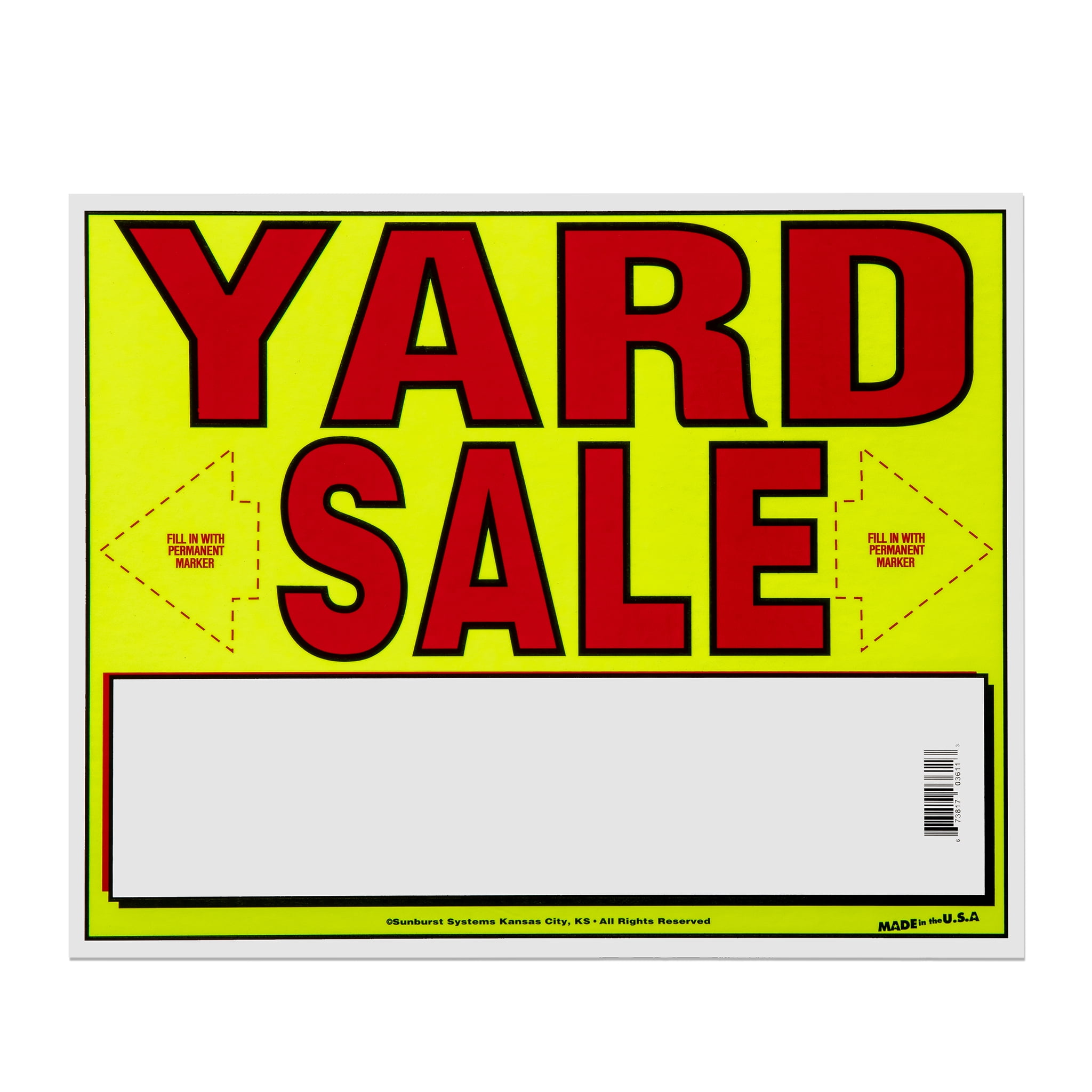 Sunburst Systems 3611 Yard Sale Sign, Yellow, Black and Red,11" x 14"