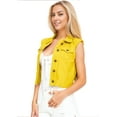 thumbnail image 3 of Womens Distressed Denim Button Up Sleeveless Crop Vest, Yellow, XX-Large, 3 of 5