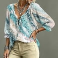 thumbnail image 6 of Women's Boho Printed Blouse,3/4 Sleeve Lace-Up V-Neck Peasant Top Summer,Ruffle Blouse, 6 of 7