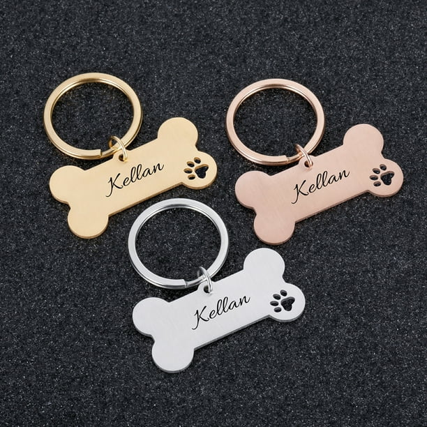 Etiquetas de identificación para mascotas de acero inoxidable, etiquetas para perros y etiquetas para gatos personalizadas, grabadas en hueso,