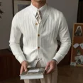 thumbnail image 3 of Suéteres de punto para hombre, ropa de moda japonesa Harajuku azul para hombre, cárdigan de negocios con cuello en V, invierno 2024, réplica de alta calidad A, 3 of 4