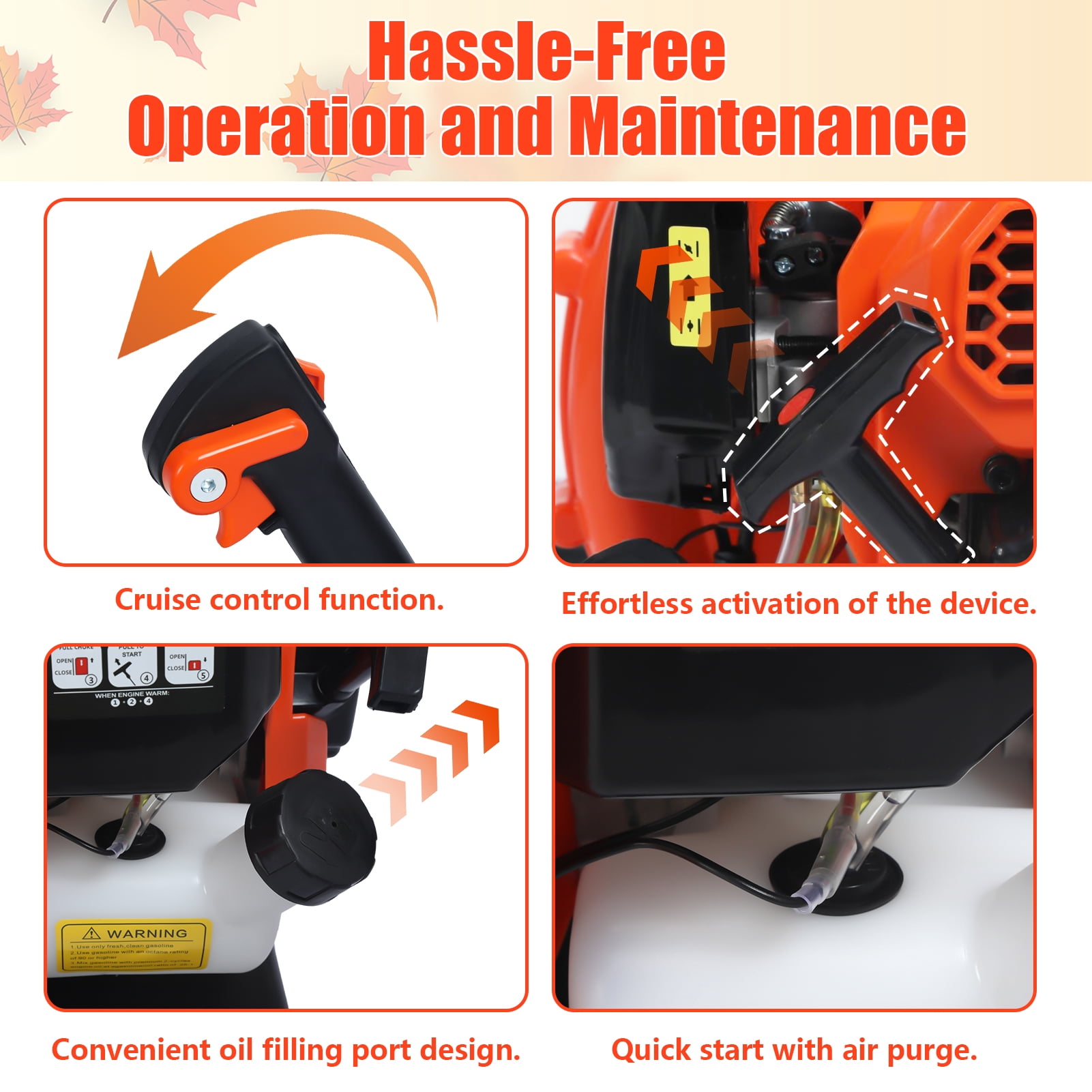 AurumEdge Gas Backpack Leaf Blower, 52CC 2-Cycle Leaf Blower Snow Blower, 550 CFM 2.3HP/1.7KW Commercial-Grade Dust Blowe